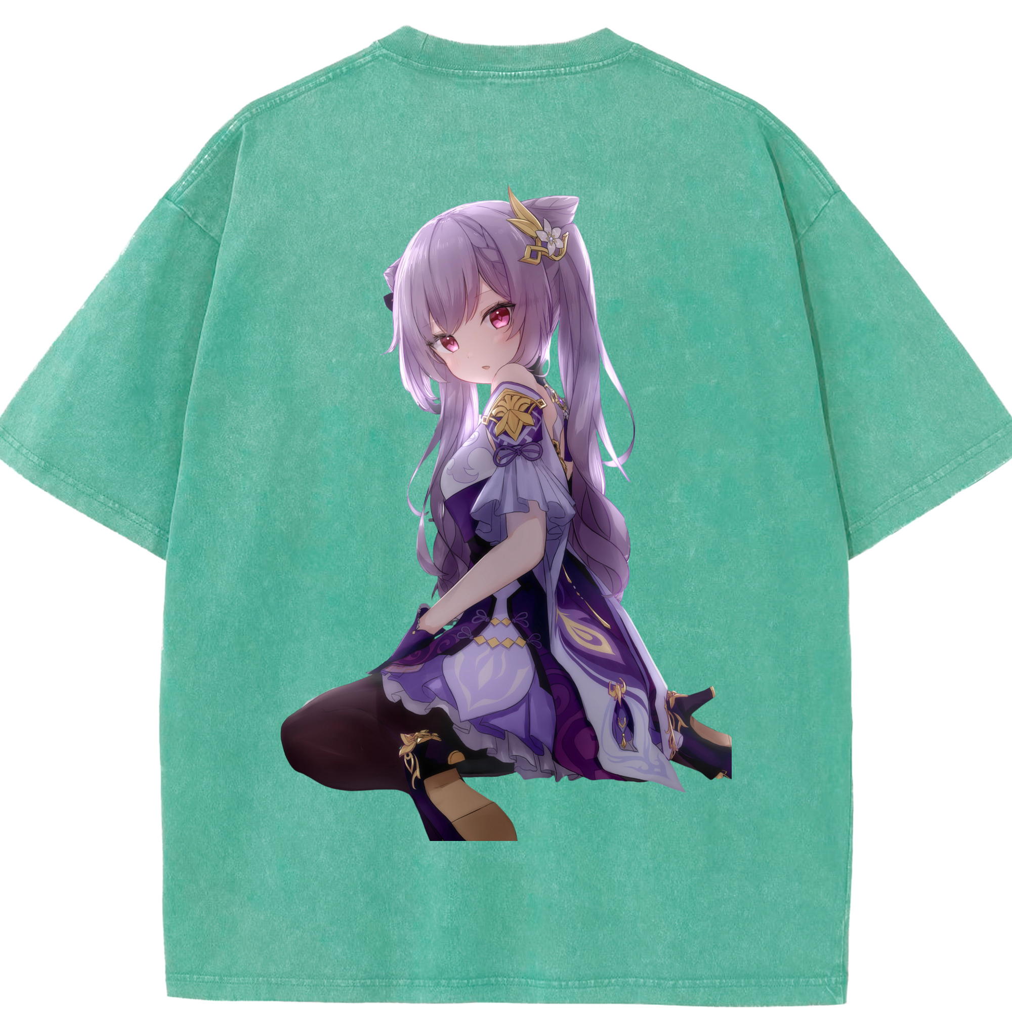 げんし神 刻晴 こくせい genshin Kokusei 綿100% ヴィンテージ風 半袖Tシャツ（背面プリント）